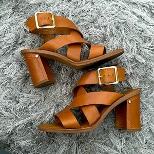 Franco Sarto Tan Leather Upper Ankle Strap Sandal